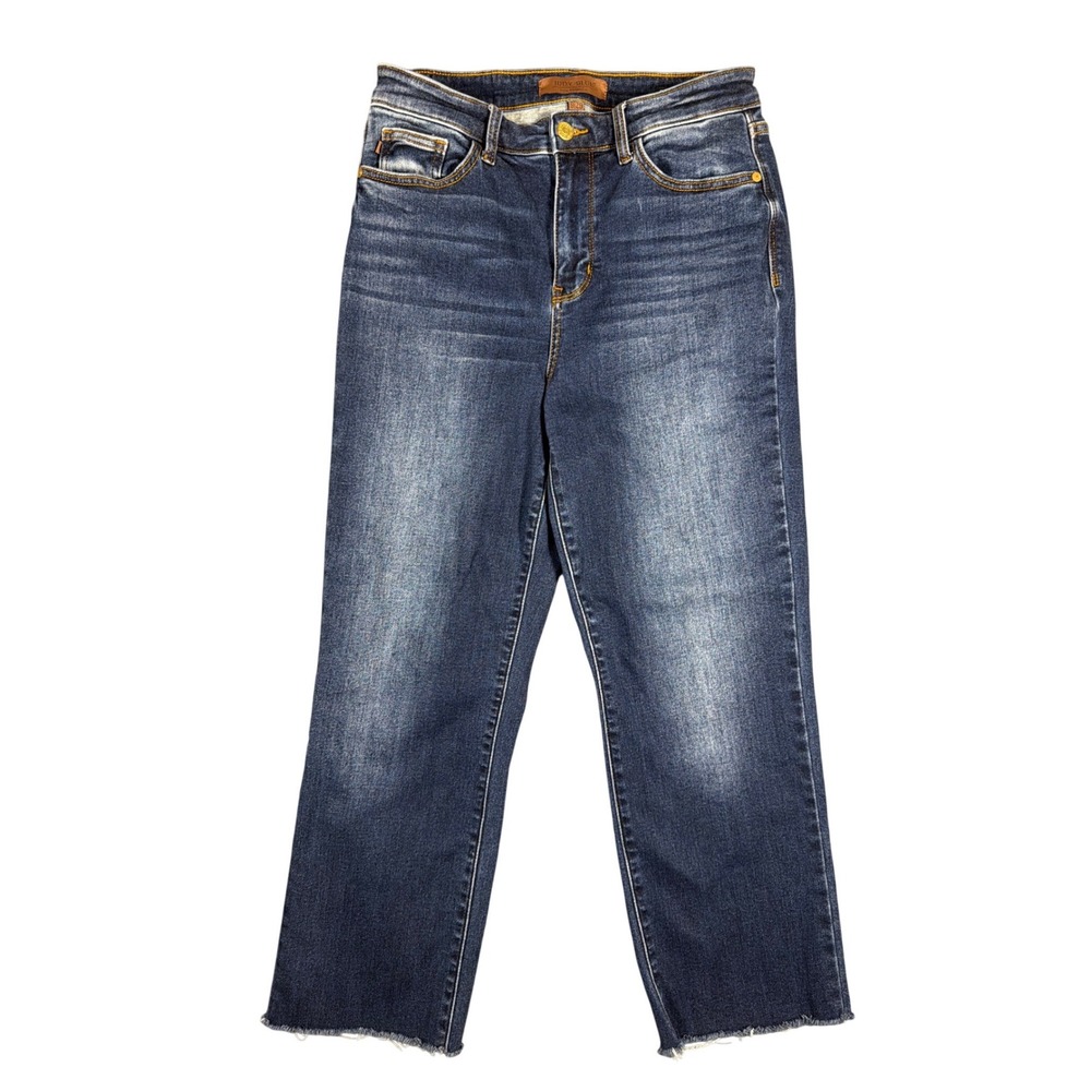 Judy Blue Straight Fit High Rise Raw Hem Jeans Dark Wash JB82631DK-CO Size 9/29